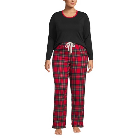 Lands' End Women's Plus Size Pajama Set Knit Long Sleeve T-shirt And  Flannel Pants - 1x - Rich Red Multi Tartan : Target