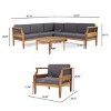 Christopher Knight Home Aston Acacia Wood Outdoor 5 Seater Sectional Chat Set with Club Chair, Teak and Dark Gray - 3 of 4