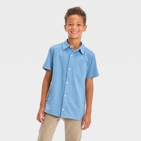 Boys Long Sleeve Colorblock Oxford Button Up Shirt - Spring