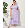 Coolmee Women's Plus Size Summer Boho Dress Ruffle Cap Sleeveless V Neck Long Beach Maxi Dress - 3 of 4