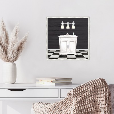 Modern Bathroom I Black and White Canvas Wall Art with White Frame