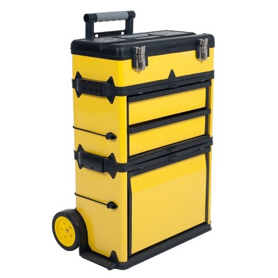 Fleming Supply Portable Rolling Toolbox With Telescopic Handle - 13.5" x 22.5" x 33", Yellow