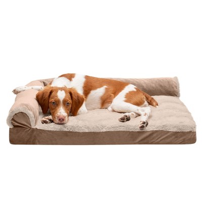 FurHaven Wave Fur & Velvet Deluxe Chaise Lounge Cooling Gel Foam Sofa-Style Dog Bed