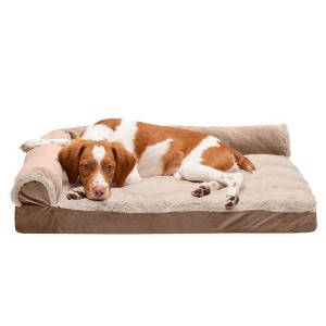 FurHaven Wave Fur & Velvet Deluxe Chaise Lounge Cooling Gel Foam Sofa-Style Dog Bed - 1 of 3