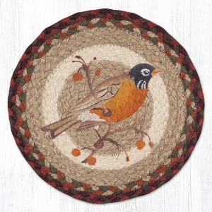 Earth Rugs Robin Round Trivet – 10" Red-Breasted Bird Print on Braided Natural Jute Table Mat - 1 of 3