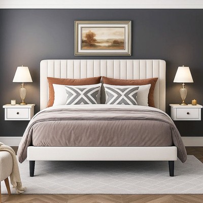 Velvet Bed Frame with Adjustable Tufted Headboard and Platform Base Box Spring Optional