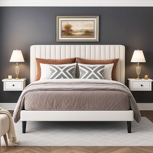 Velvet Bed Frame with Adjustable Tufted Headboard and Platform Base Box Spring Optional - 1 of 4