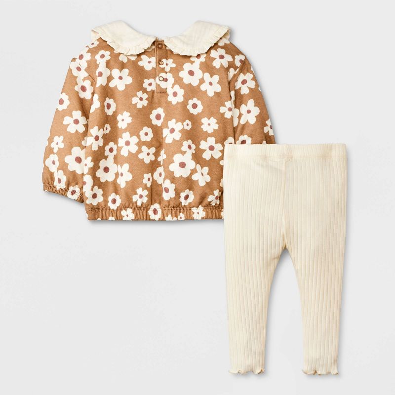 Grayson Collective Baby Girls' 2pc Pullover & Leggings Set - Brown/Cream, 2 of 8