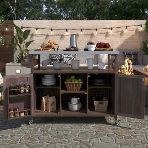 JUJABU Outdoor Kitchen Island Rolling Bar Cart with Stainless Steel Top - 1 of 4