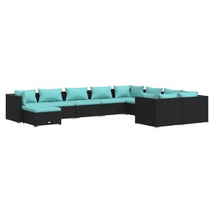 vidaXL Patio Lounge Set Outdoor Sectional Sofa Set Table Garden Poly Rattan - Black and Blue 4x Corner 5x Middle Footrest - 1 of 4