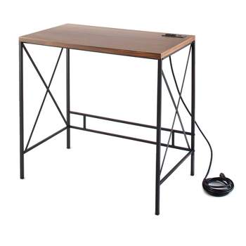 The Lakeside Collection Powered Office Desk - Rustic Farmhouse Wood Top Desk with Outlet & USB Port