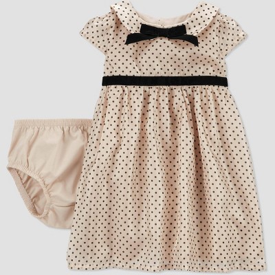 Image of Carter's Just One You® Baby Girls' Short Sleeve Dot Dress - Cream/Black 9M