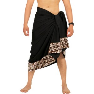 HAPPY BAY Men's Beachwear Pareo Wrap Summer Sarong One Size Charcoal Geometric - 1 of 4