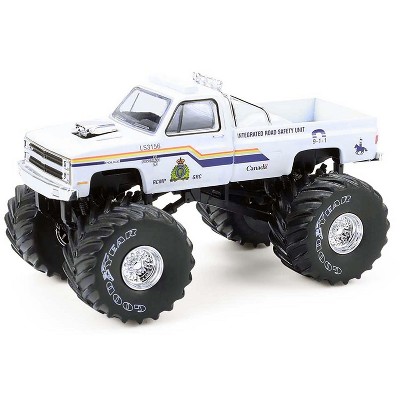 1986 Chevrolet Silverado Monster Truck Royal Canadian Mounted Police White w/Stripes 1/64 Scale Diecast Model Cars by Greenlight