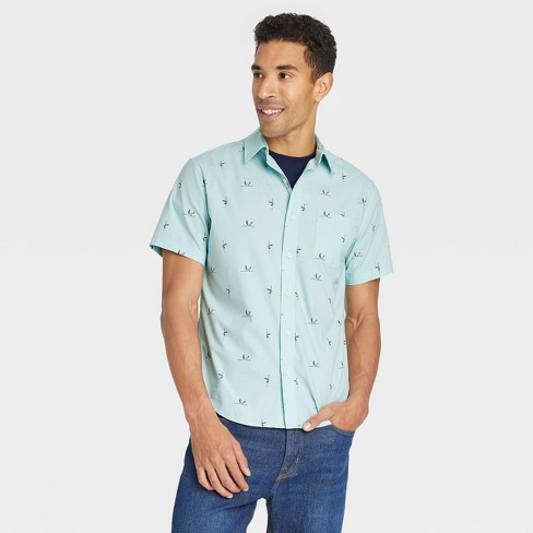Men's Short Sleeve Slim Fit Button-down Shirt - Goodfellow & Co™ Turquoise  Blue Xl : Target