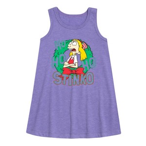 Girls' - Hey Arnold! - Ho Ho Ho Stinko Graphic Sleeveless Aline Dress - 1 of 3