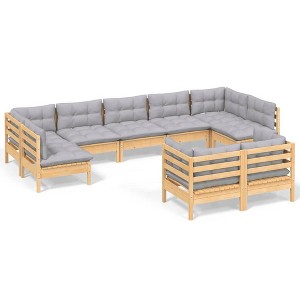 vidaXL Solid Pinewood Patio Lounge Set 9 Piece with Gray Cushions - Brown and Gray - 1 of 4