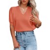 Womens V Neck Sweater Tops Lightweight Soft Sweater Knit Shirts Ribbe Cuff Short Lantren Sleeve Sweater - 3 of 3