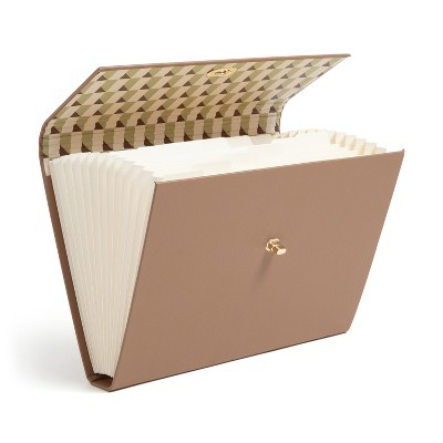 U Brands 13 Pocket Recycled Pleather Expandable File Light Brown: Accordion File Organizer, Letter Size, Office Storage