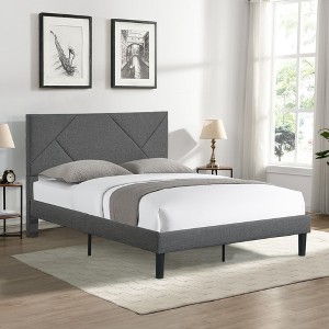 Upholstered Platform Bed Frame ,Wood Slat Support, Easy Assembly - 1 of 4