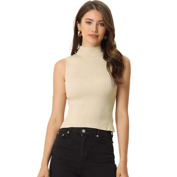 Allegra K Women's Sleeveless Mock Neck Fitting Knit Basic Vest Sweater Tank Tops