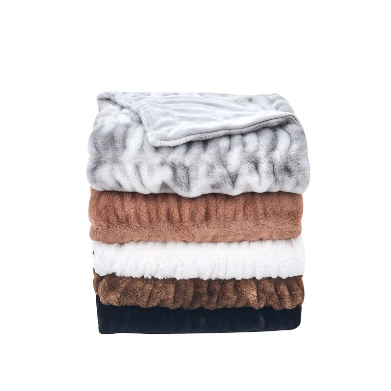Ruched Faux Fur Reversible Throw Blanket, Fuzzy and Luxurious Throw Blanket - Great Bay Home, 5 of 6