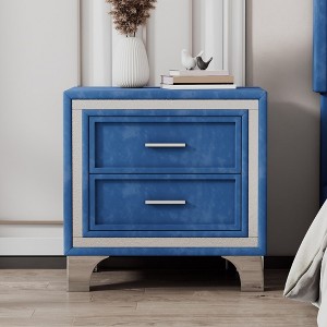 Nightstand, Side Tables Bedroom With 2 Drawers, Metal Legs, Mid Century Velvet Bedside Table, End Side Table, Fully Assembled Except Legs And Handles - 1 of 4
