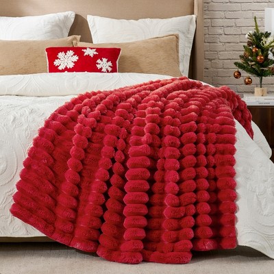 Cozy Bliss Faux Fur Plush Decorative Blanket, Cozy Warm Striped Throw Blanket