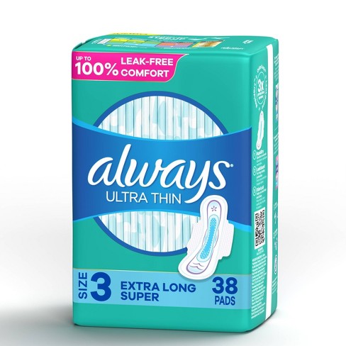 Always Ultra Thin Pads Extra Super Long Absorbency Unscented with Wings - Size 3 - 38ct - image 1 of 4