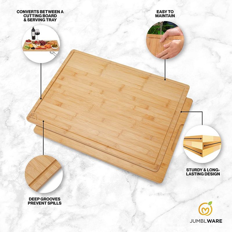 JumblWare Bamboo Wood Cutting Board, Large Cutting Board for Kitchen, 4 of 8