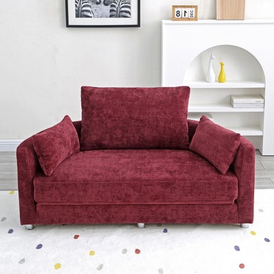 NicBex Pull Out Couch Round Folding Sofa Bed Futon Floor Sofa Bed Chenille Sofa with 3 Pillow and 3 Seat