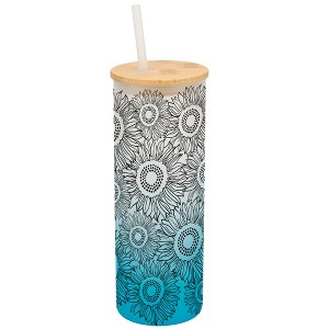 Elanze Designs Sunflower Summer Flower Garden Wrap-Around Design 25 Ounce Frosted Gradient Glass On-The-Go Coffee Travel Skinny Tumbler Mug Cup, - 1 of 1