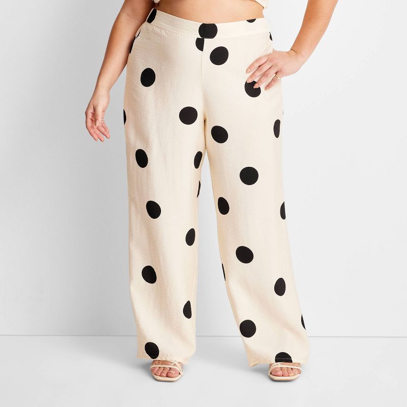 Women's Straight Leg Pants - Future Collective™ with Jenny K. Lopez Cream/Black Polka Dots, 1 of 10