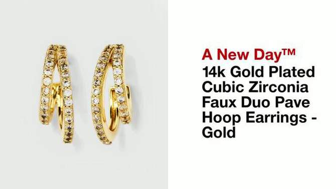 14k Gold Plated Cubic Zirconia Faux Duo Pave Hoop Earrings - A New Day&#8482; Gold, 2 of 6, play video