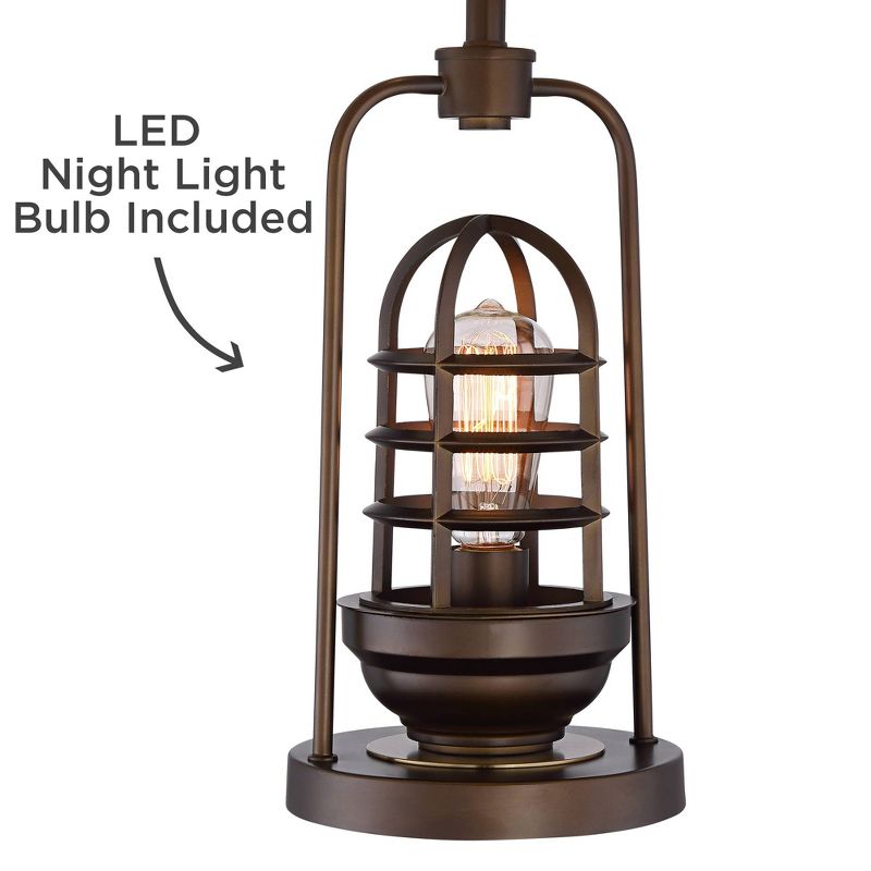Franklin Iron Works Hobie Industrial Table Lamp 27 1/2" Tall Rust Bronze Cage with Nightlight LED Edison Bulb Drum Shade for Bedroom Living Room Kids, 5 of 9