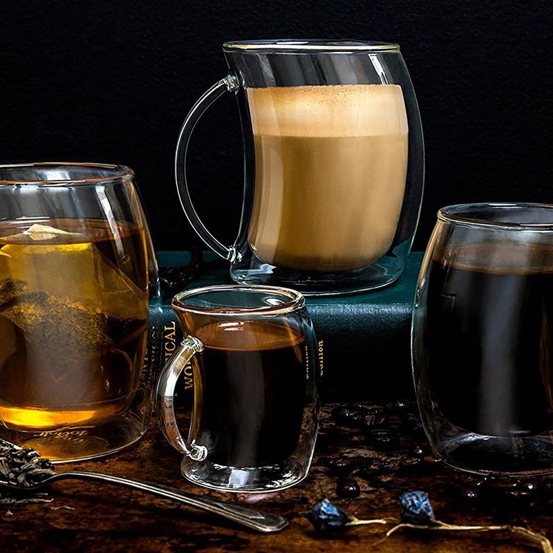 JoyJolt Caleo Collection Glass Coffee Cups - Set of 2 Double Wall Insulated Mug Glass  - 13.5-Ounces, 6 of 8