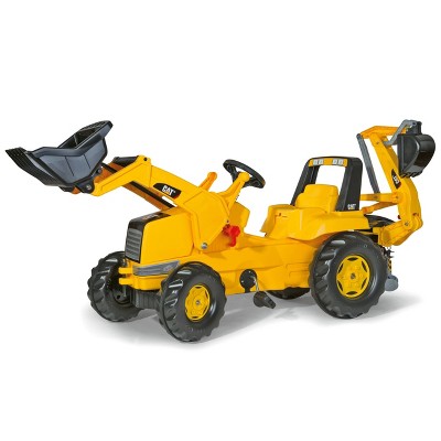 Yellow and Black Pedal Tractor with Front Loader and Backhoe