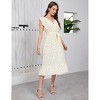 Women's Cross Neck Flying Sleeve Ruffle Floral Dress Midi Dress With Belt - 3 of 4