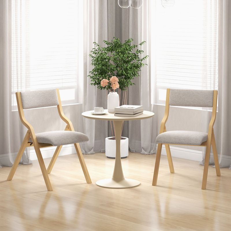 Tangkula Folding Dining Chairs Set of 4 Wooden Table Chairs w/ Padded Seat Modern Grey & Natural, 3 of 11