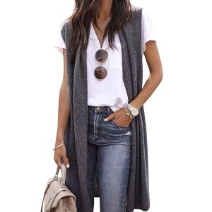 Womens Long Vests Sleeveless Draped Lightweight Open Front Sweater Cardigan Layering Vest - 1 of 4