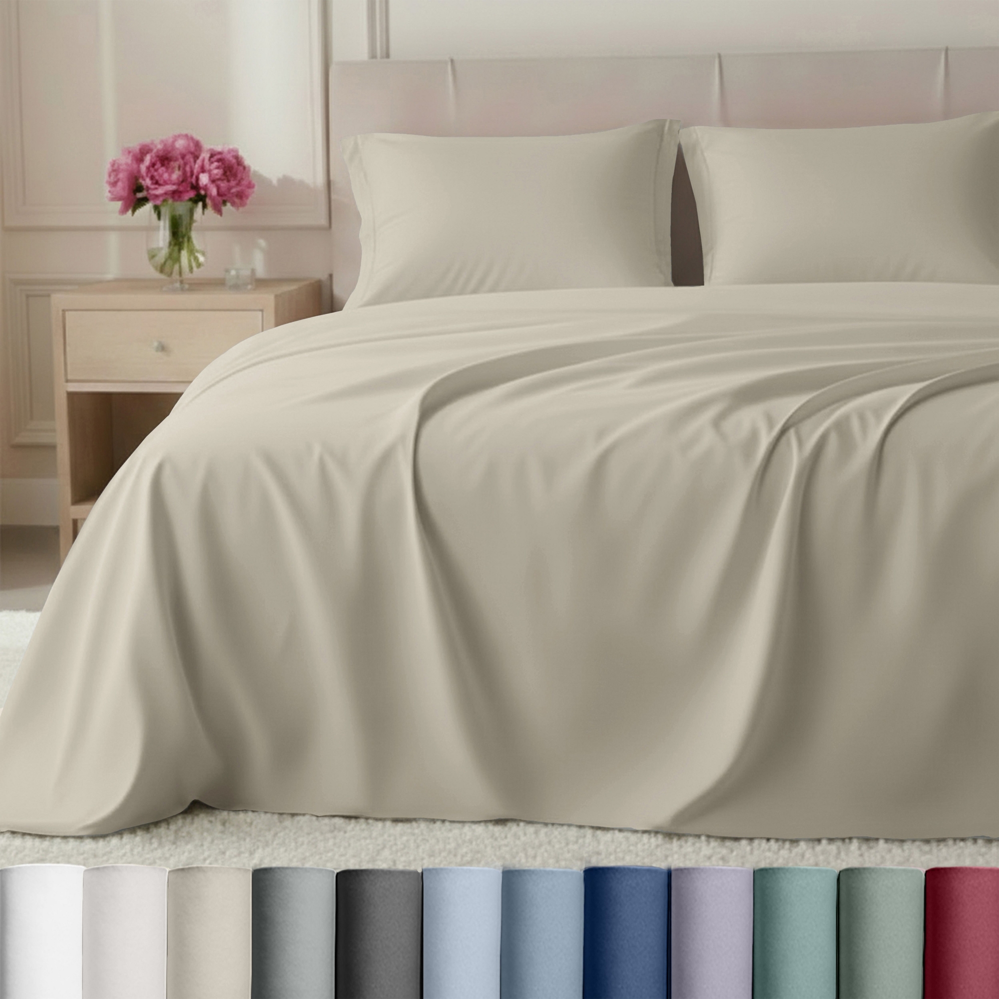 Bed Sheets Set - 800 Thread Count 100% Cotton Sheets, Deep Pocket, Soft & Breathable by California Design Den - Beige, Queen