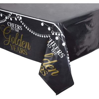 Sparkle and Bash 3-Pack Cheers to Golden Years Plastic Party Tablecloths, Disposable Table Covers, 54x108"