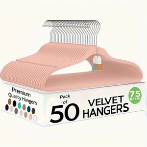 Racxily 50 Pack New Premium Quality Velvet Hangers Ultra Thin Non Slip Adult Felt Space Saving Hangers for Closet - 1 of 3