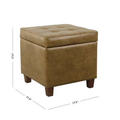 Light Brown Tufted Faux Leather Storage Ottoman