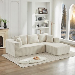 106" Modern Corduroy Deep Seat Modular Sectional Sofa with Right Facing Chaise, Cloud-Style Couch for Living Room or Apartments–The Pop Home - 1 of 4