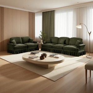 Classic 2-Piece Modular Chenille Sofa Set with 3-Seater & 2-Seater, Flared Arms & Skirts - 1 of 4