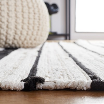 Black and White Striped Wool Cotton 8' x 10' Area Rug