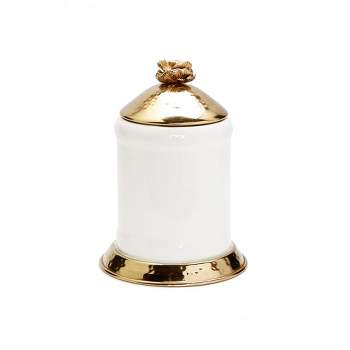 Classic Touch Small White Glass Canister Gold Hammered Lid and Base 
Flower Knob