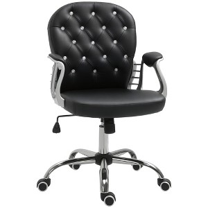 PU Leather Home Office Chair, Button Tufted Desk Chair with Padded Armrests, Adjustable Height and Swivel Wheels - 1 of 4