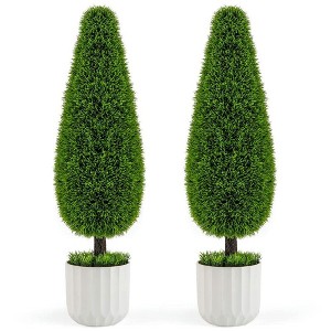 Resenkos 2-Pack 3-Foot Artificial Cedar Teardrop Topiary Tree, Includes Nursery Pot, Green - 1 of 4